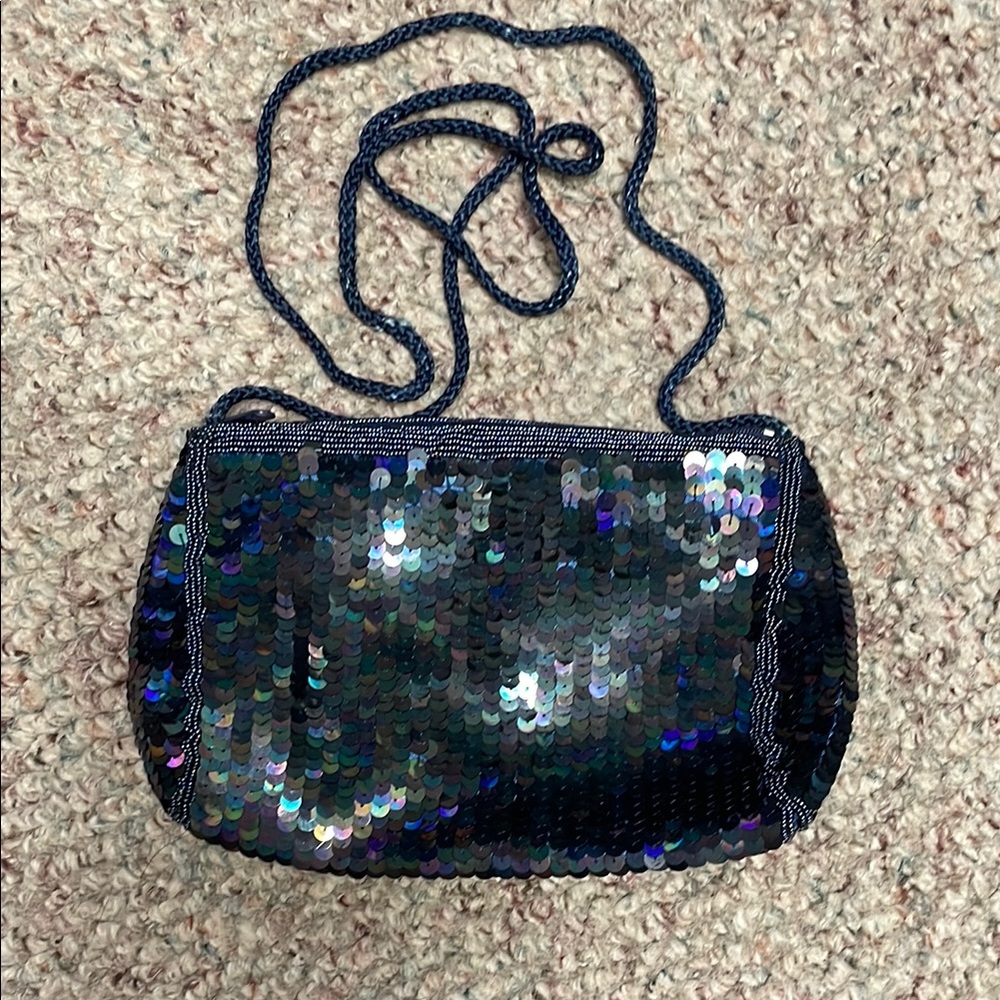 Vintage beaded Sequin Evening Bag - Black and Blue